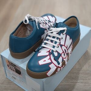 Lanvin Graphic Leather Low-Top Sneakers Teal/White UK 9 US 10